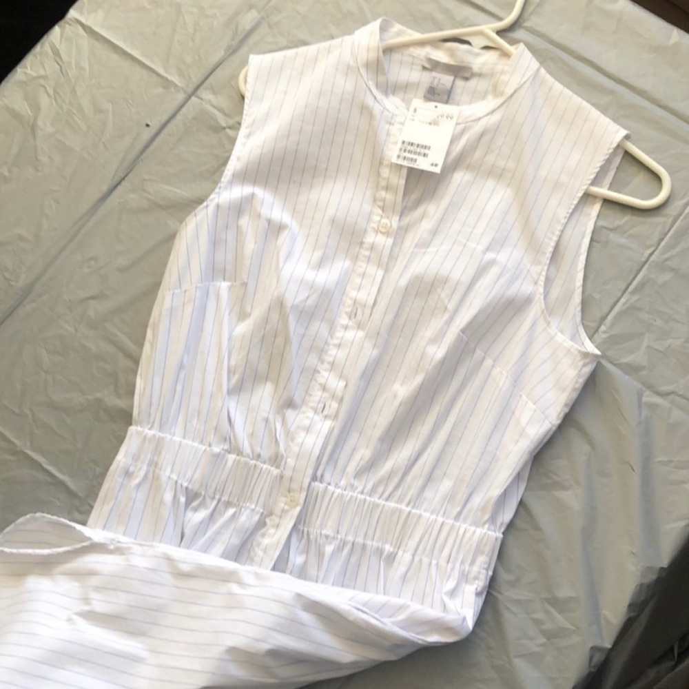 H&M White Cinched Waist Striped Dress, Women’s Size Medium